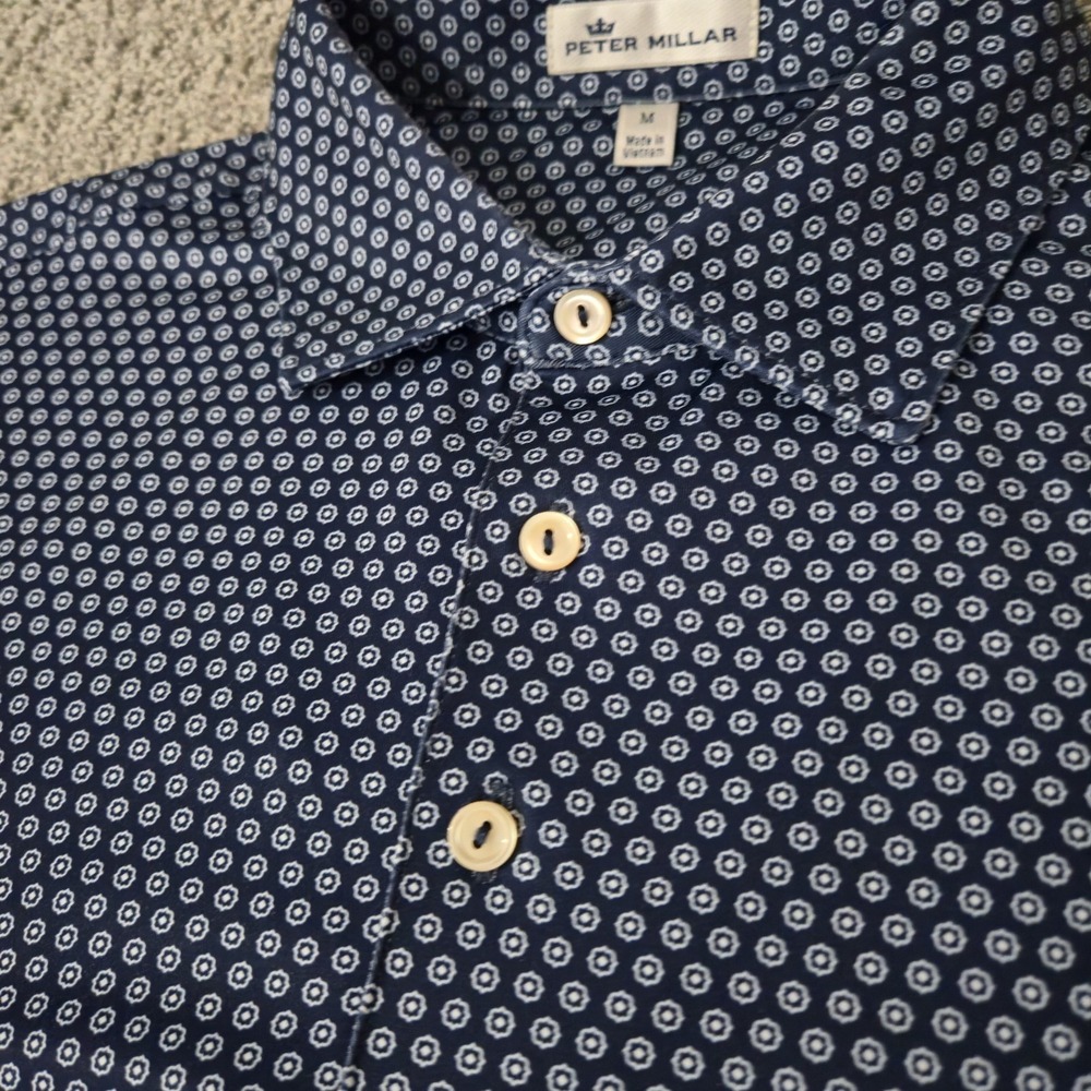 Peter Millar Shirt Men M Blue AOP Polo Performance Short Sleeve Golf Athleisure - Picture 2 of 6